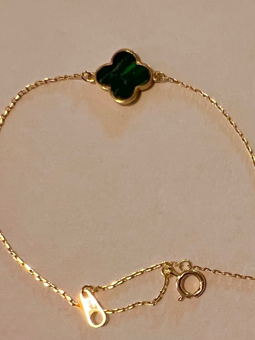 14k Gold Malachite Clover Bracelet